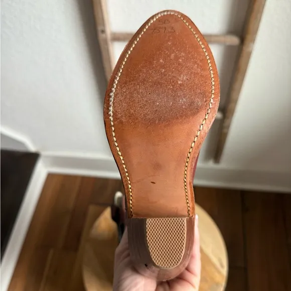 Frye Vintage Mid Calf Cognac Heeled Cowgirl Boots sz: 5B