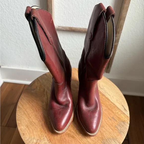 Frye Vintage Mid Calf Cognac Heeled Cowgirl Boots sz: 5B
