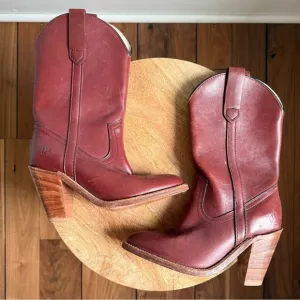 Frye Vintage Mid Calf Cognac Heeled Cowgirl Boots sz: 5B
