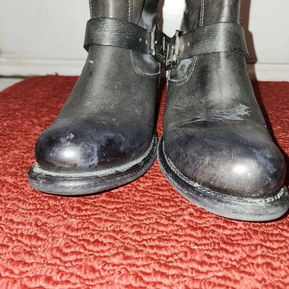 Frye Women's black grey Leather short vera Mid-Calf Boot size 8.5 B goth biker