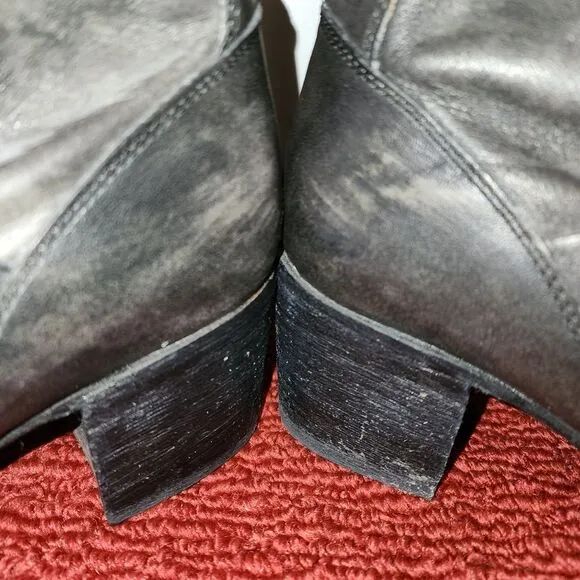 Frye Women's black grey Leather short vera Mid-Calf Boot size 8.5 B goth biker