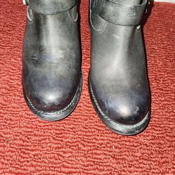 Frye Women's black grey Leather short vera Mid-Calf Boot size 8.5 B goth biker