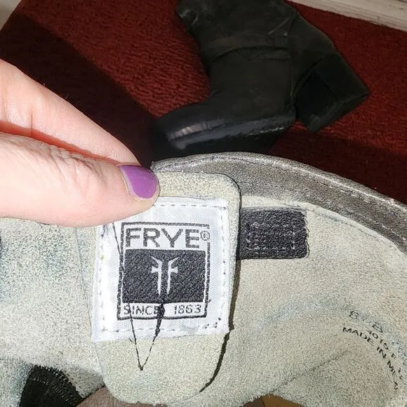 Frye Women's black grey Leather short vera Mid-Calf Boot size 8.5 B goth biker