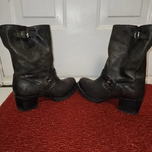 Frye Women's black grey Leather short vera Mid-Calf Boot size 8.5 B goth biker