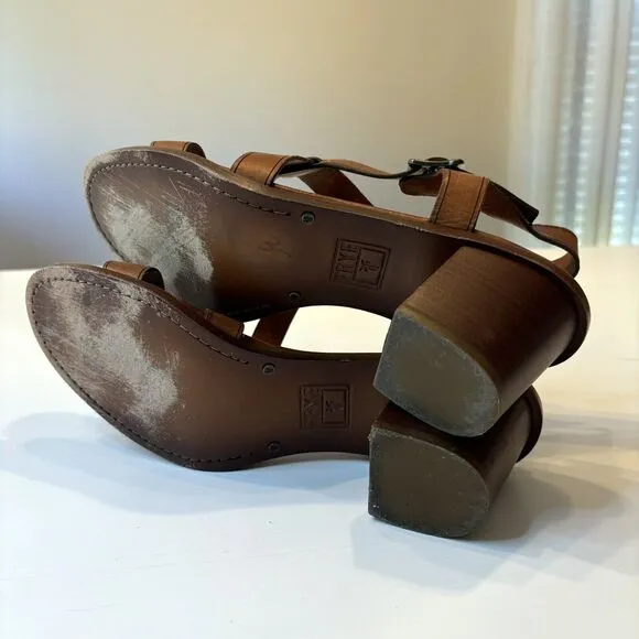 Frye‎ Women's Dani Criss Cross Brown Leather Sandals Heels Shoes US Size 10 M