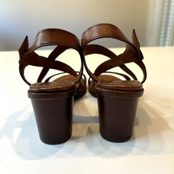 Frye‎ Women's Dani Criss Cross Brown Leather Sandals Heels Shoes US Size 10 M