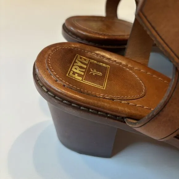 Frye‎ Women's Dani Criss Cross Brown Leather Sandals Heels Shoes US Size 10 M