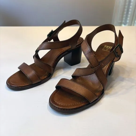 Frye‎ Women's Dani Criss Cross Brown Leather Sandals Heels Shoes US Size 10 M
