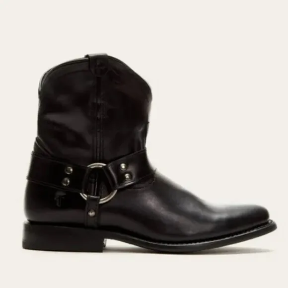Frye Wyatt Leather Harness Boots in Black 6.5