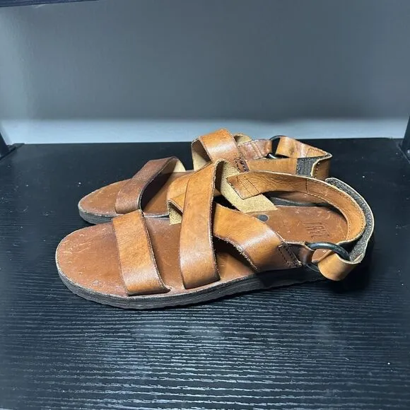 Frye Brown Leather Cape Cross Strap Sandal Shoes Mens Size 10 D