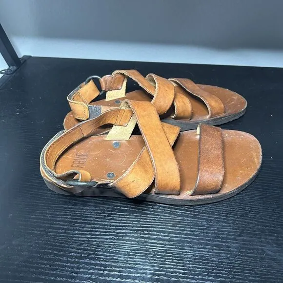 Frye Brown Leather Cape Cross Strap Sandal Shoes Mens Size 10 D
