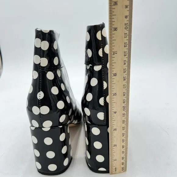 FSJ Black Polka Dots Pointed Toe Block High Heel Ankle Boots Dress Booties