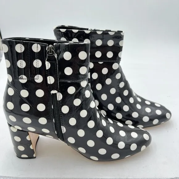 FSJ Black Polka Dots Pointed Toe Block High Heel Ankle Boots Dress Booties