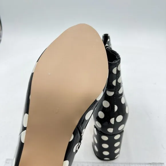 FSJ Black Polka Dots Pointed Toe Block High Heel Ankle Boots Dress Booties
