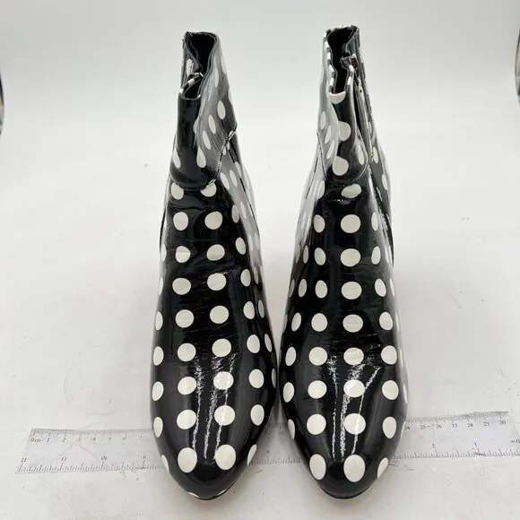 FSJ Black Polka Dots Pointed Toe Block High Heel Ankle Boots Dress Booties
