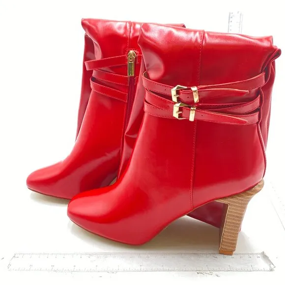 FSJ Darkred Knee High Long Boots Closed Toe Chunky Heel Side Zipper Winter Shoes