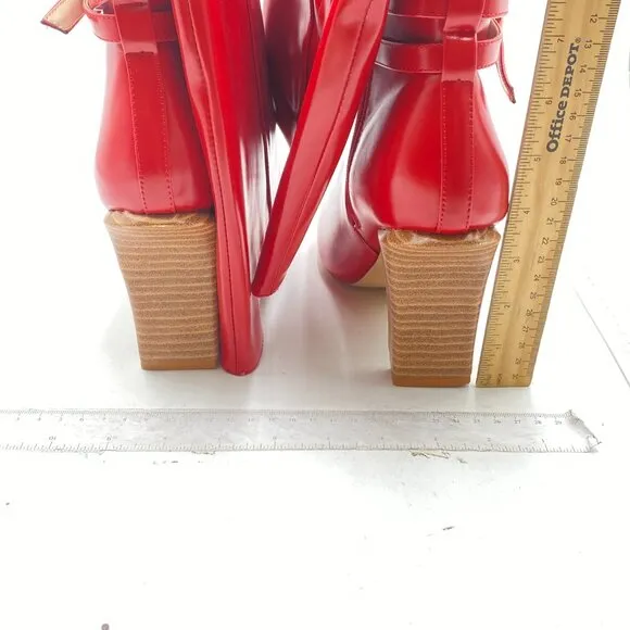 FSJ Darkred Knee High Long Boots Closed Toe Chunky Heel Side Zipper Winter Shoes