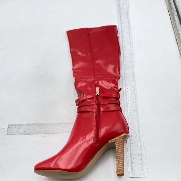 FSJ Darkred Knee High Long Boots Closed Toe Chunky Heel Side Zipper Winter Shoes