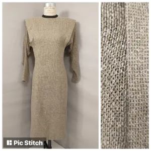 Futuristic Vintage 80's Dress Wide Shoulders Natural Weave Designer Look Mod MCM