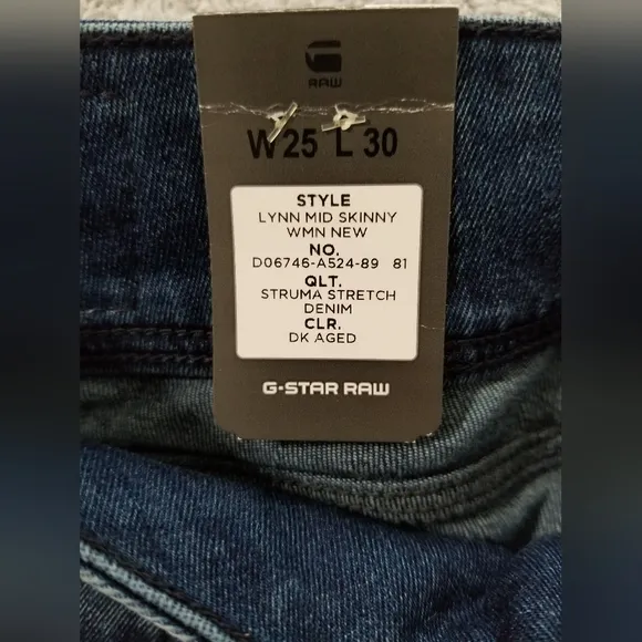 G-Star Raw Dark Wash Lynn Mid Skinny Jeans