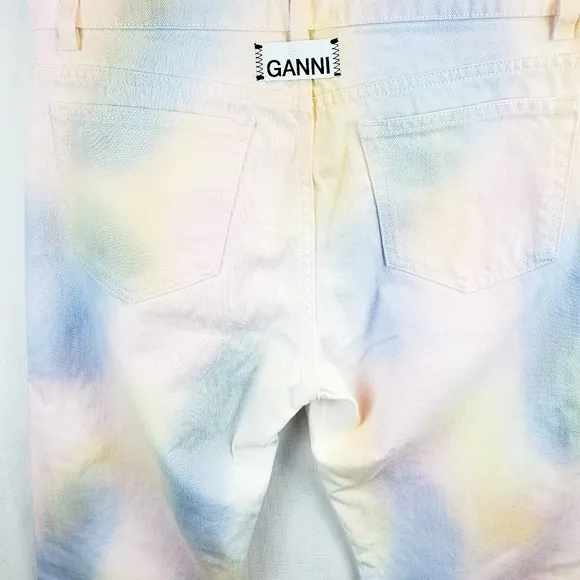 Ganni Shiloh Tie-dye Straight-leg Mid-rise Jeans In Rainbow SZ 28 NWT