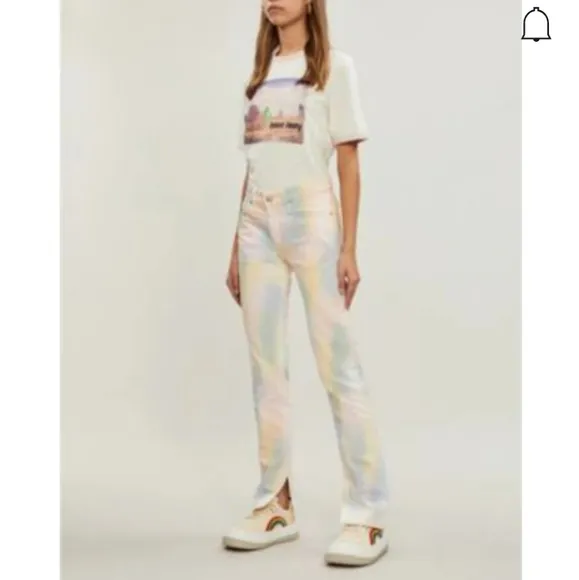 Ganni Shiloh Tie-dye Straight-leg Mid-rise Jeans In Rainbow SZ 28 NWT