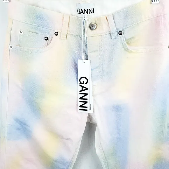 Ganni Shiloh Tie-dye Straight-leg Mid-rise Jeans In Rainbow SZ 28 NWT