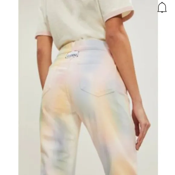 Ganni Shiloh Tie-dye Straight-leg Mid-rise Jeans In Rainbow SZ 28 NWT