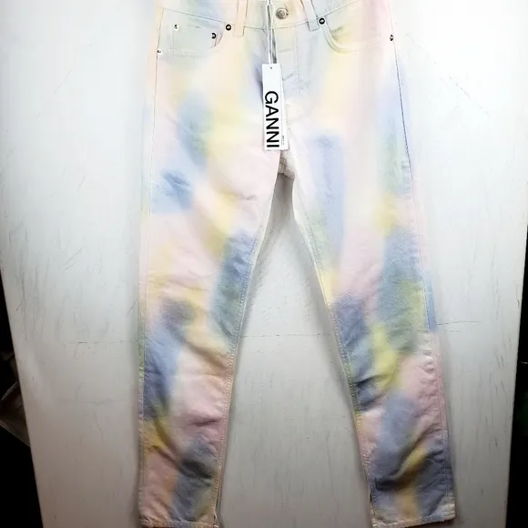 Ganni Shiloh Tie-dye Straight-leg Mid-rise Jeans In Rainbow SZ 28 NWT