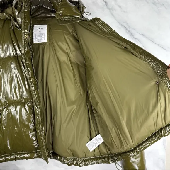 GAP Upcycled Cropped Midweight Puffer Jacket Ripe Olive Green Streetwear Plus XL