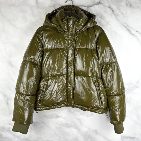 GAP Upcycled Cropped Midweight Puffer Jacket Ripe Olive Green Streetwear Plus XL