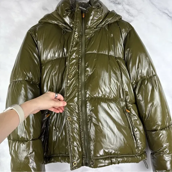 GAP Upcycled Cropped Midweight Puffer Jacket Ripe Olive Green Streetwear Plus XL