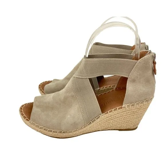 Gentle Souls Coleen Cross Elastic Espadrille Shoes Womens 7.5 Beige Leather Heel