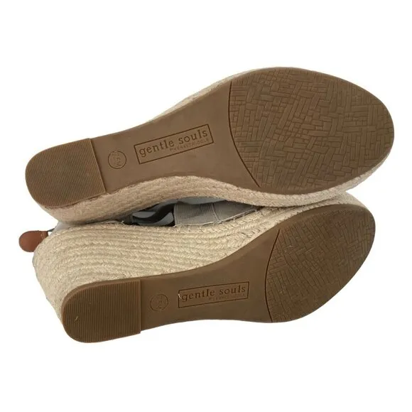 Gentle Souls Coleen Cross Elastic Espadrille Shoes Womens 7.5 Beige Leather Heel