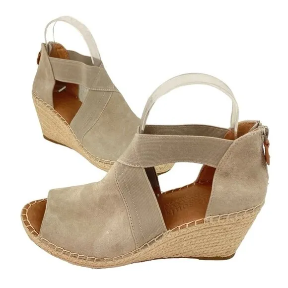 Gentle Souls Coleen Cross Elastic Espadrille Shoes Womens 7.5 Beige Leather Heel