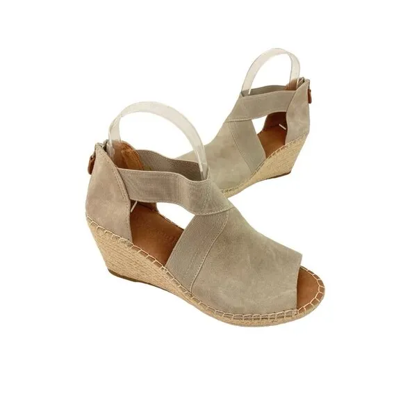 Gentle Souls Coleen Cross Elastic Espadrille Shoes Womens 7.5 Beige Leather Heel