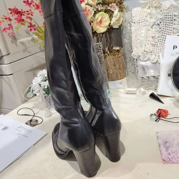 Genuine leather chunky heel boots