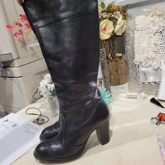 Genuine leather chunky heel boots