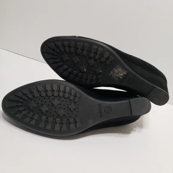 Geox Respira Black Suede Wedge Shoes 9.5