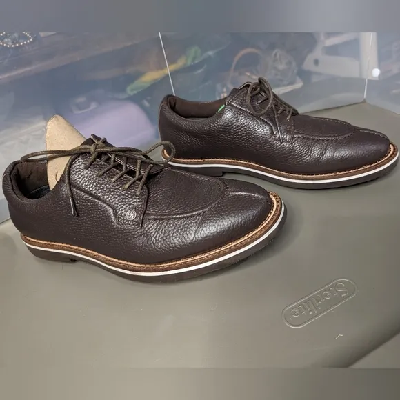 G/Fore 9 Gallivanter chocolate pebbled leather laceup comfy oxford golf shoes
