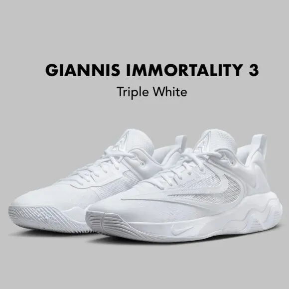 Giannis Immortality 3 Nike Mens Basketball Gym Workout Shoes Triple White