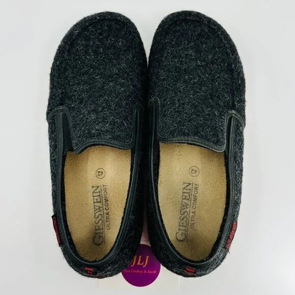 Giesswein Men's Innsbruck Slip On Charcoal Boiled Wool Slippers Size 42 EU/ 9 US