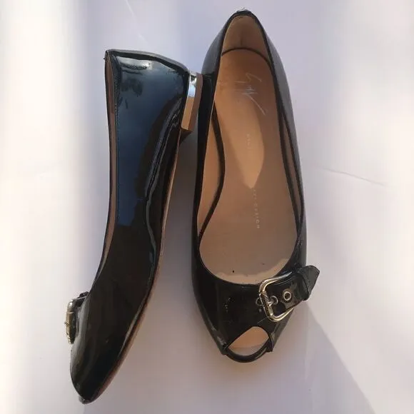 Giuseppe Zanotti Black Peeptoe Patent buckle shoes