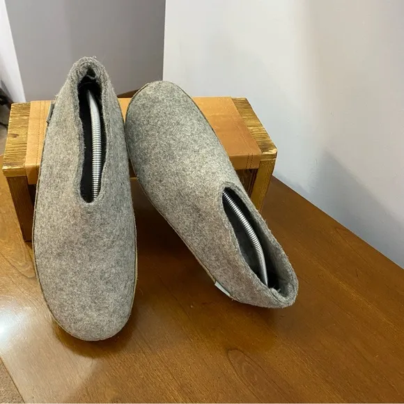 Glerups Slip-On With Leather Sole Slippers Grey Size 45 Men’s 11 100% Wool