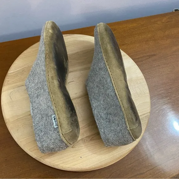Glerups Slip-On With Leather Sole Slippers Grey Size 45 Men’s 11 100% Wool