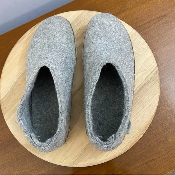 Glerups Slip-On With Leather Sole Slippers Grey Size 45 Men’s 11 100% Wool