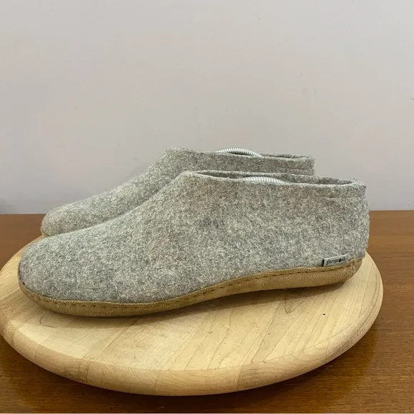 Glerups Slip-On With Leather Sole Slippers Grey Size 45 Men’s 11 100% Wool