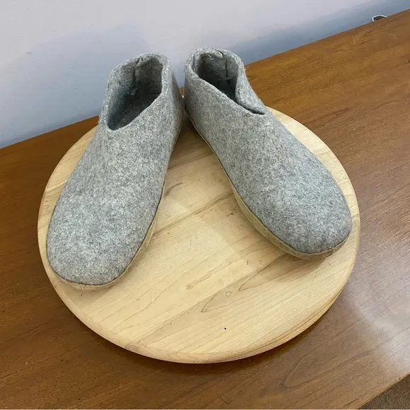 Glerups Slip-On With Leather Sole Slippers Grey Size 45 Men’s 11 100% Wool