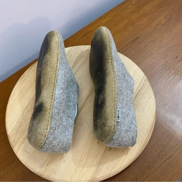 Glerups Slip-On With Leather Sole Slippers Grey Size 45 Men’s 11 100% Wool