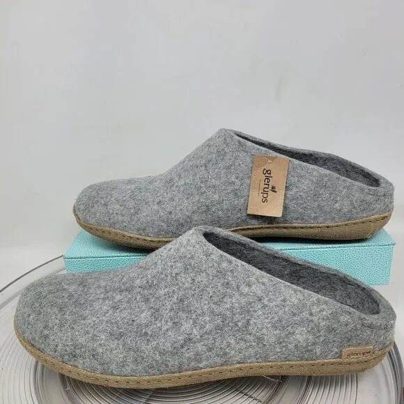 Glerups Wool Clog Slippers Adult Size 46 US Mens 12 Open Heel Grey, Suede Sole